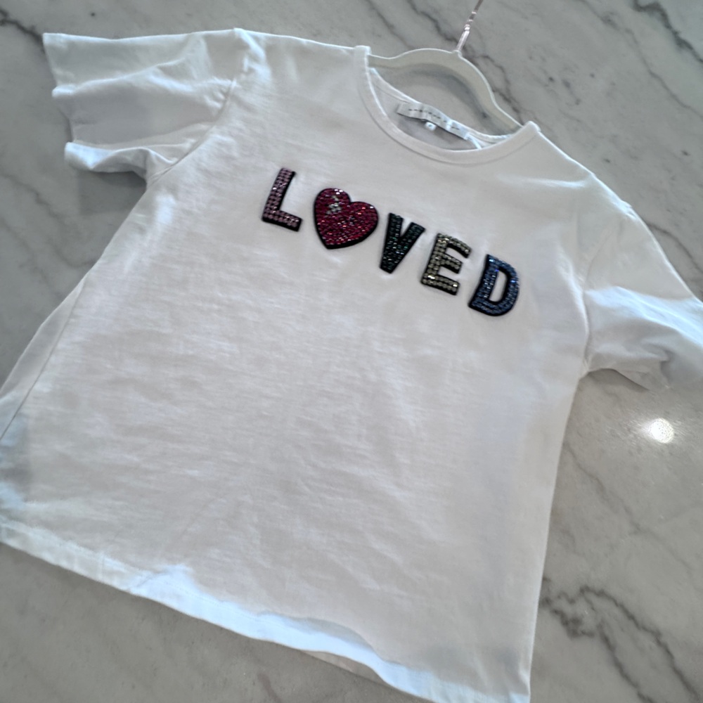 Endless Rose Beaded “LOVED” White T-Shirt Small New - Picture 9 of 13